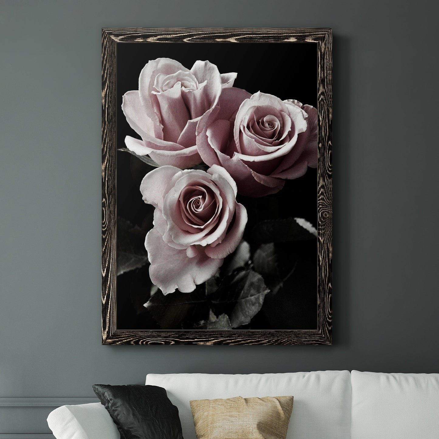 Rose Noir I - Premium Canvas Framed in Barnwood - Ready to Hang