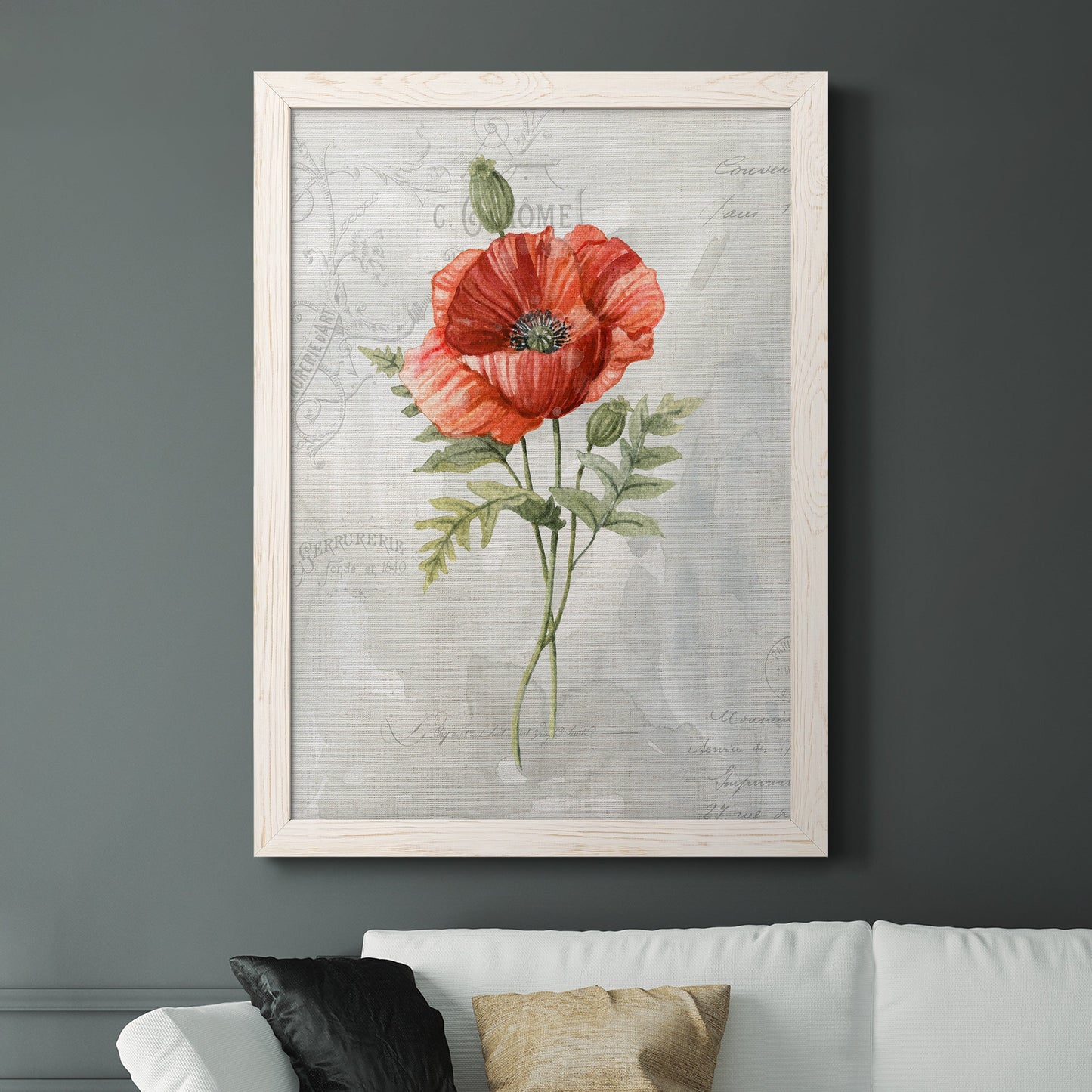 Linen Poppy - Premium Canvas Framed in Barnwood - Ready to Hang