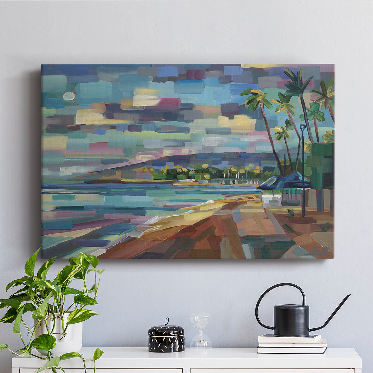 Morning Moon Over Waikiki - Canvas Art Print