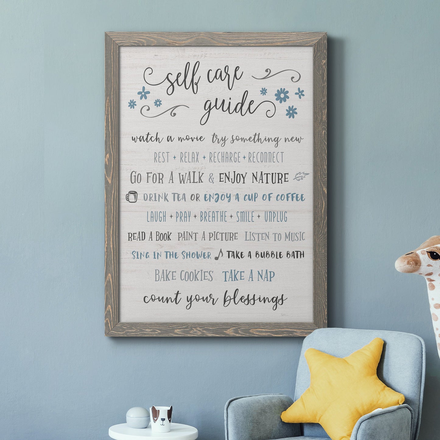 Guide to Self Care - Premium Canvas Framed in Barnwood - Ready to Hang