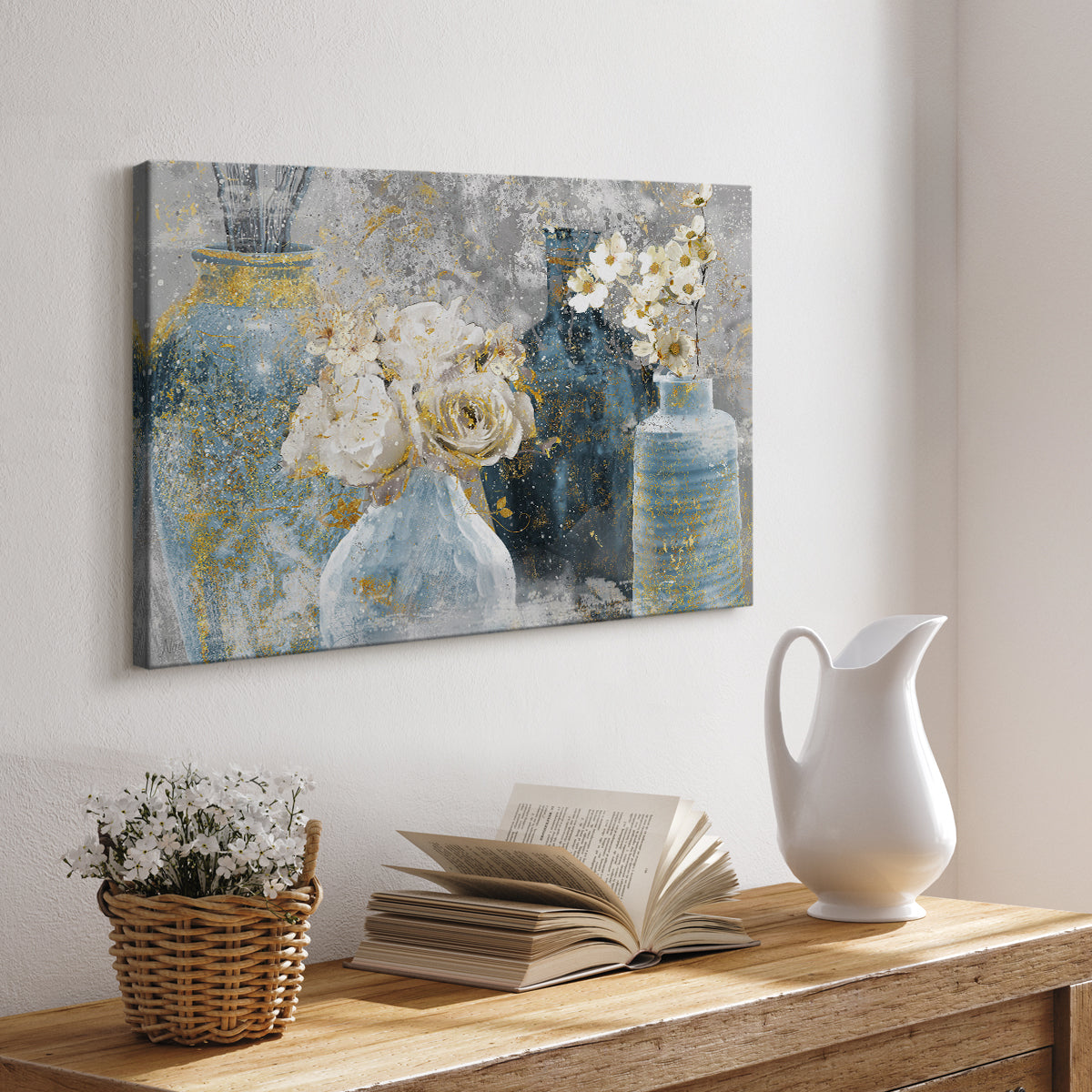 Vessels and Blooms Blues - Canvas Art Print