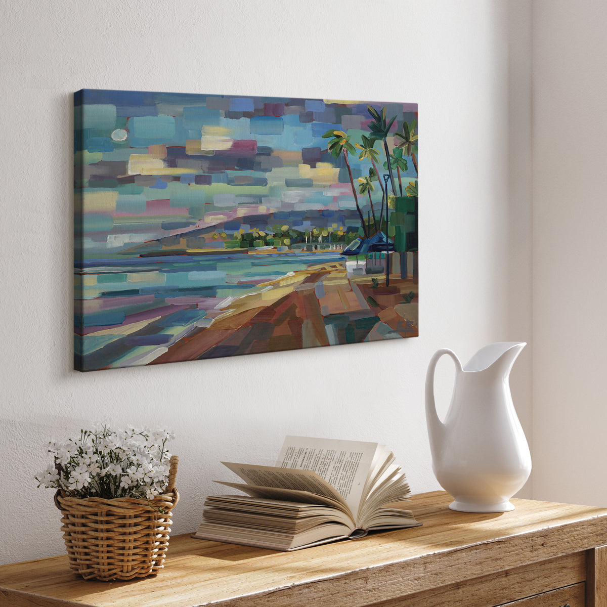 Morning Moon Over Waikiki - Canvas Art Print