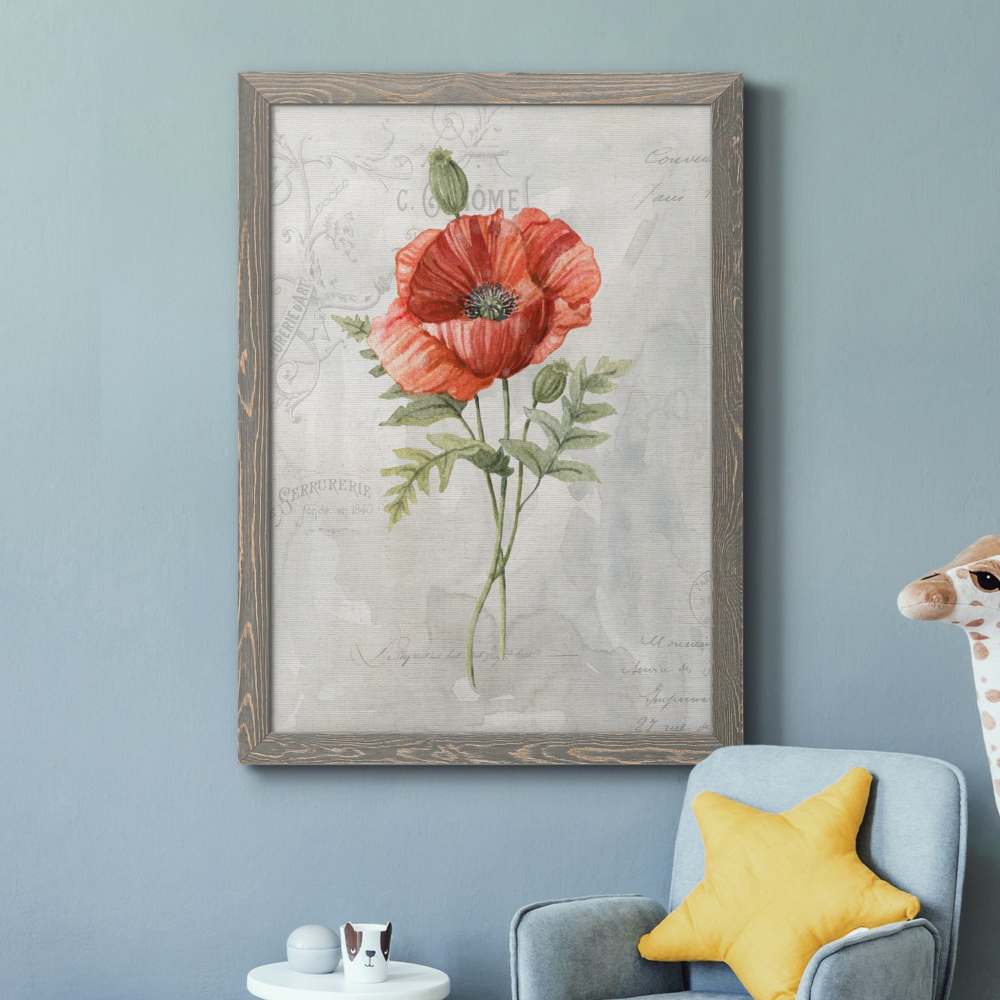 Linen Poppy - Premium Canvas Framed in Barnwood - Ready to Hang