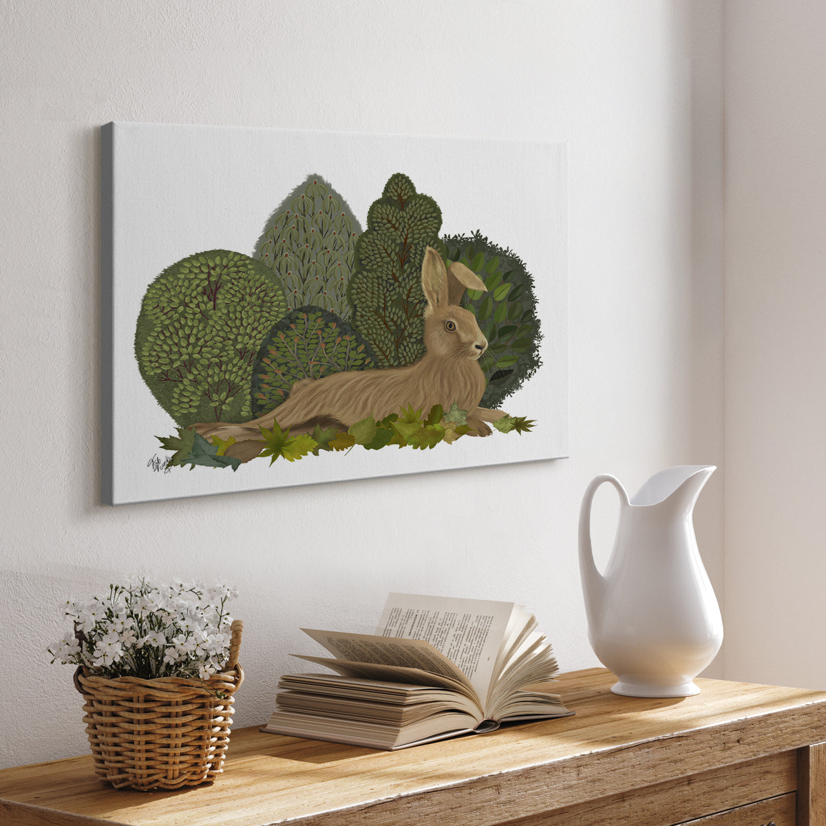 Hare Reclining in Leaves - Canvas Art Print