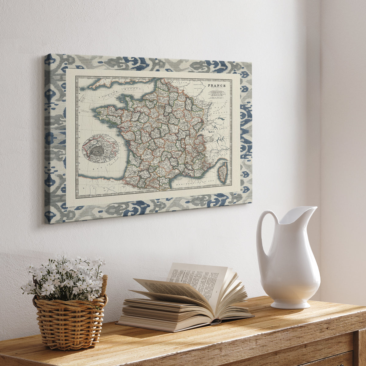 Bordered Map of France - Canvas Art Print