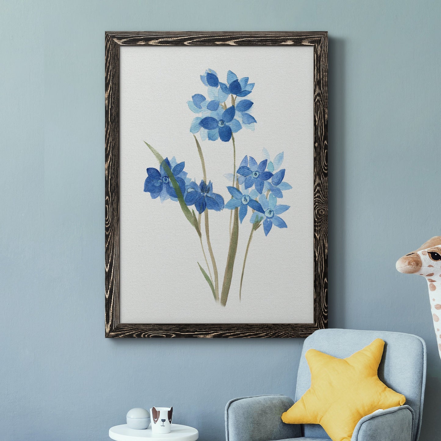 Blue Blossom Botanical I - Premium Canvas Framed in Barnwood - Ready to Hang