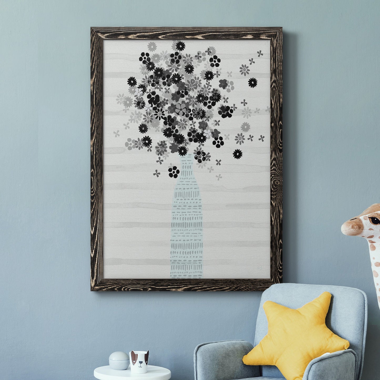 Bouquet of Black & White - Premium Canvas Framed in Barnwood - Ready to Hang