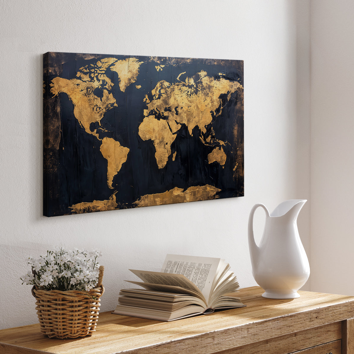 Gold and Navy Map V - Canvas Art Print