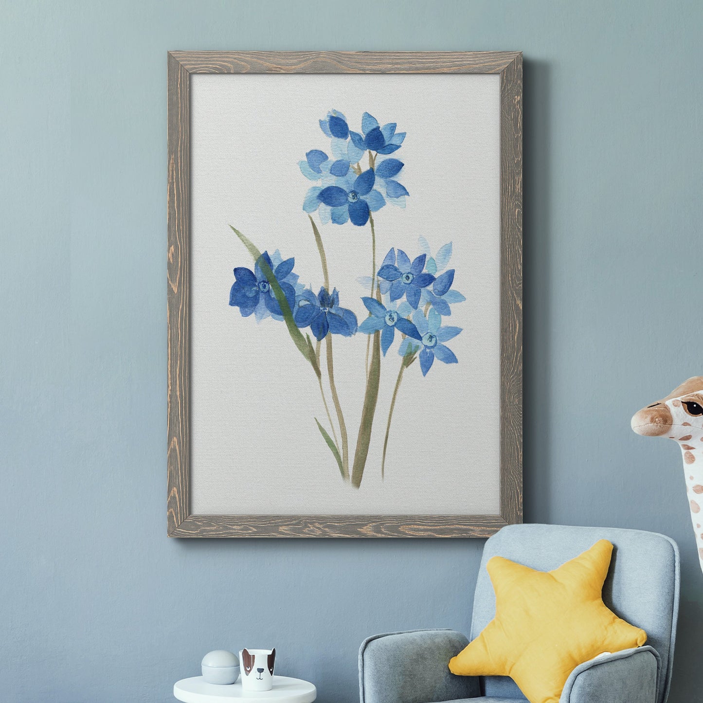 Blue Blossom Botanical I - Premium Canvas Framed in Barnwood - Ready to Hang