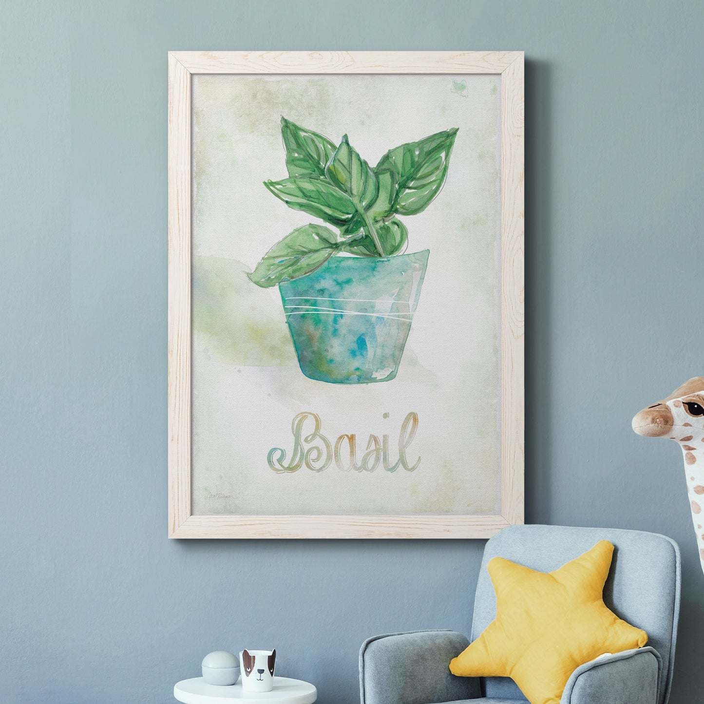 Potted Basil - Premium Canvas Framed in Barnwood - Ready to Hang