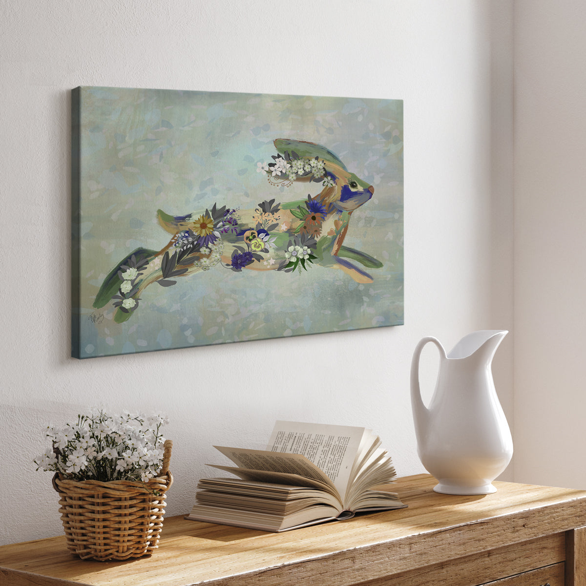 Fantastic Florals Hare, Running - Canvas Art Print