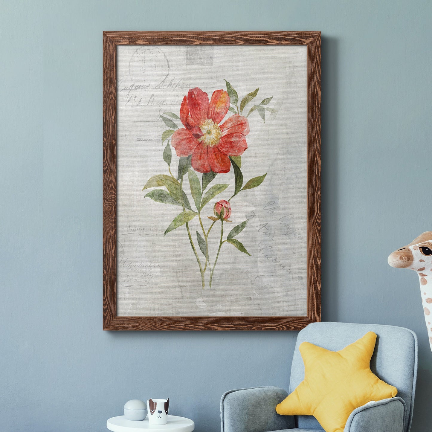 Linen Peony - Premium Canvas Framed in Barnwood - Ready to Hang