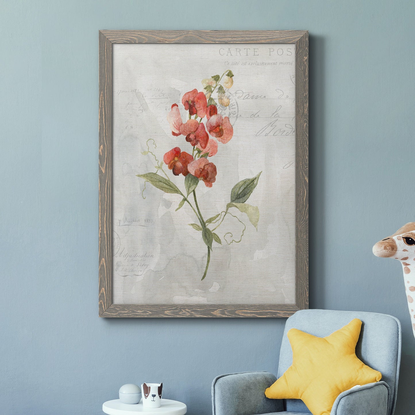 Linen Sweet Pea - Premium Canvas Framed in Barnwood - Ready to Hang