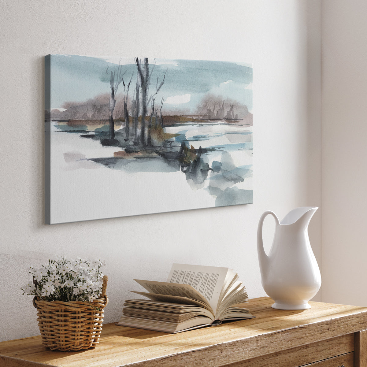 Winter Stream Watercolor II - Canvas Art Print
