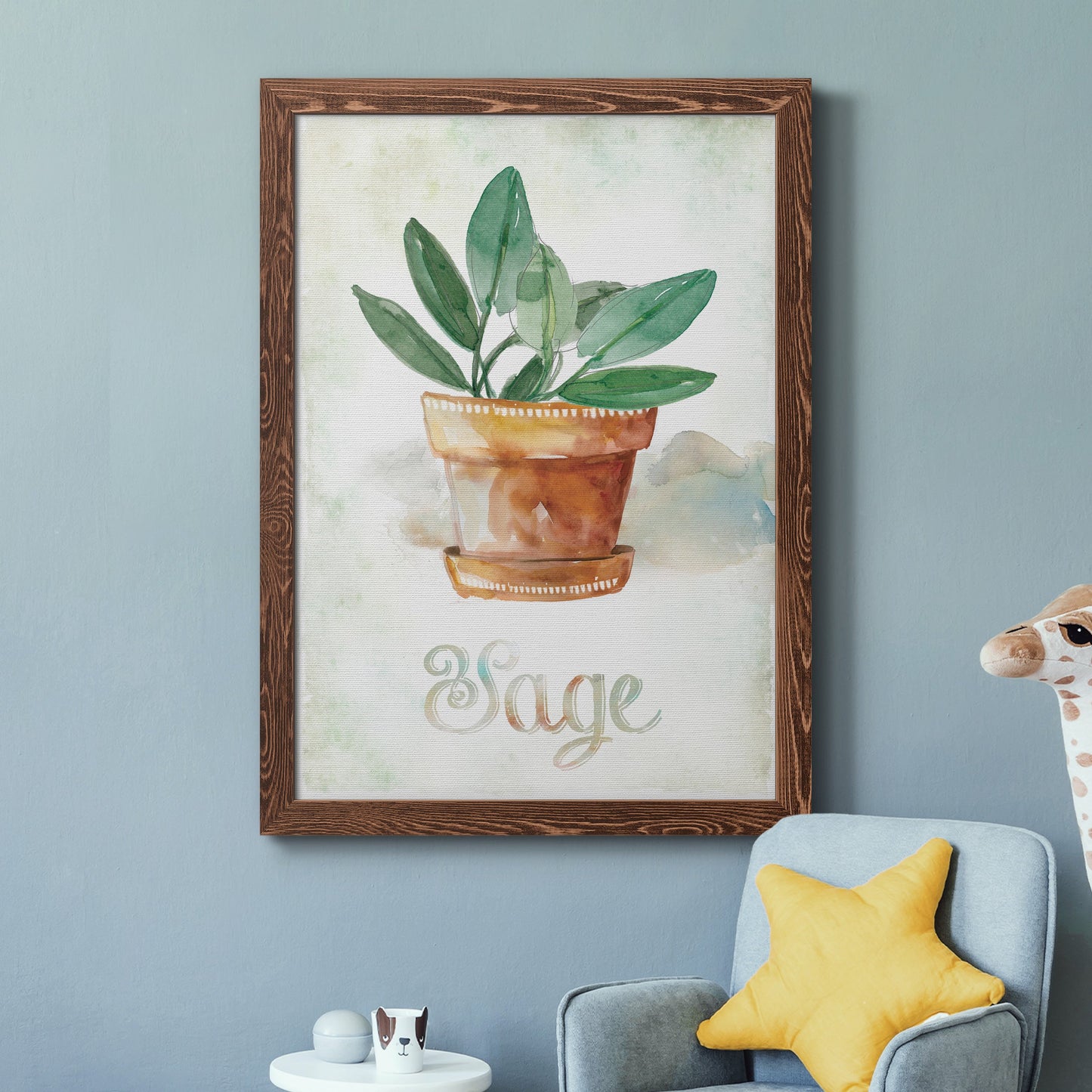 Potted Sage - Premium Canvas Framed in Barnwood - Ready to Hang