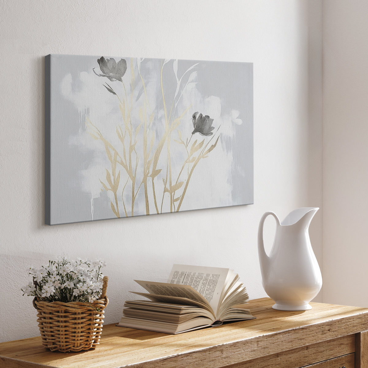 Grey Floral Painting XCIV - Canvas Art Print