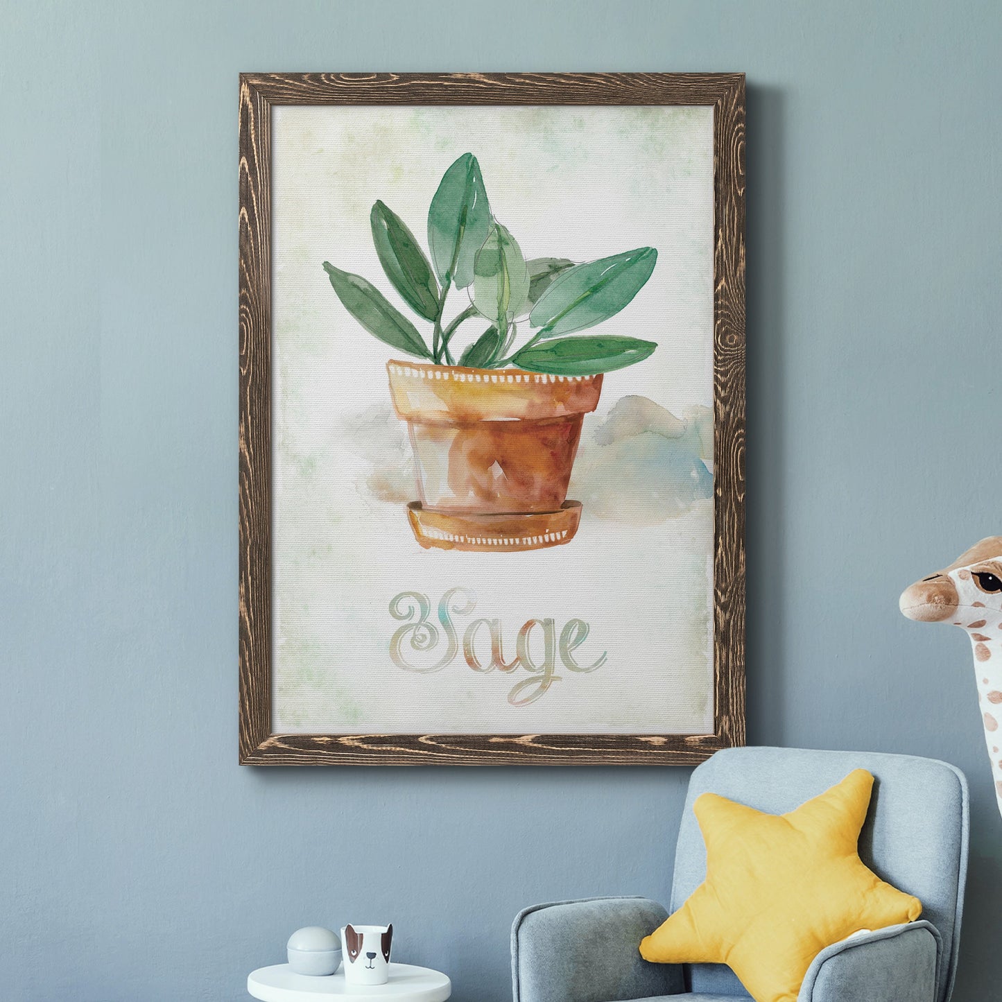 Potted Sage - Premium Canvas Framed in Barnwood - Ready to Hang