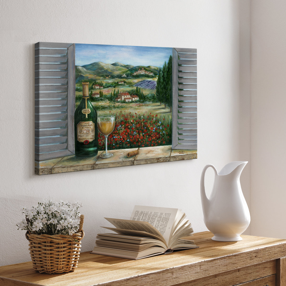 Tuscan White and Poppies - Canvas Art Print