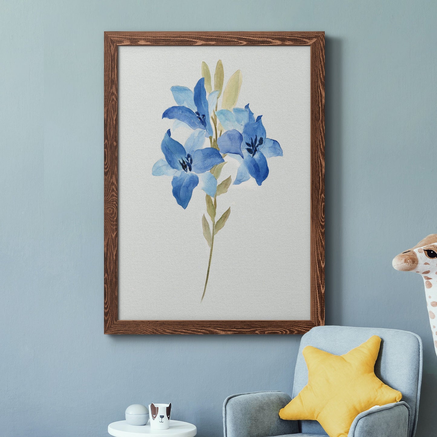 Blue Blossom Botanical III - Premium Canvas Framed in Barnwood - Ready to Hang