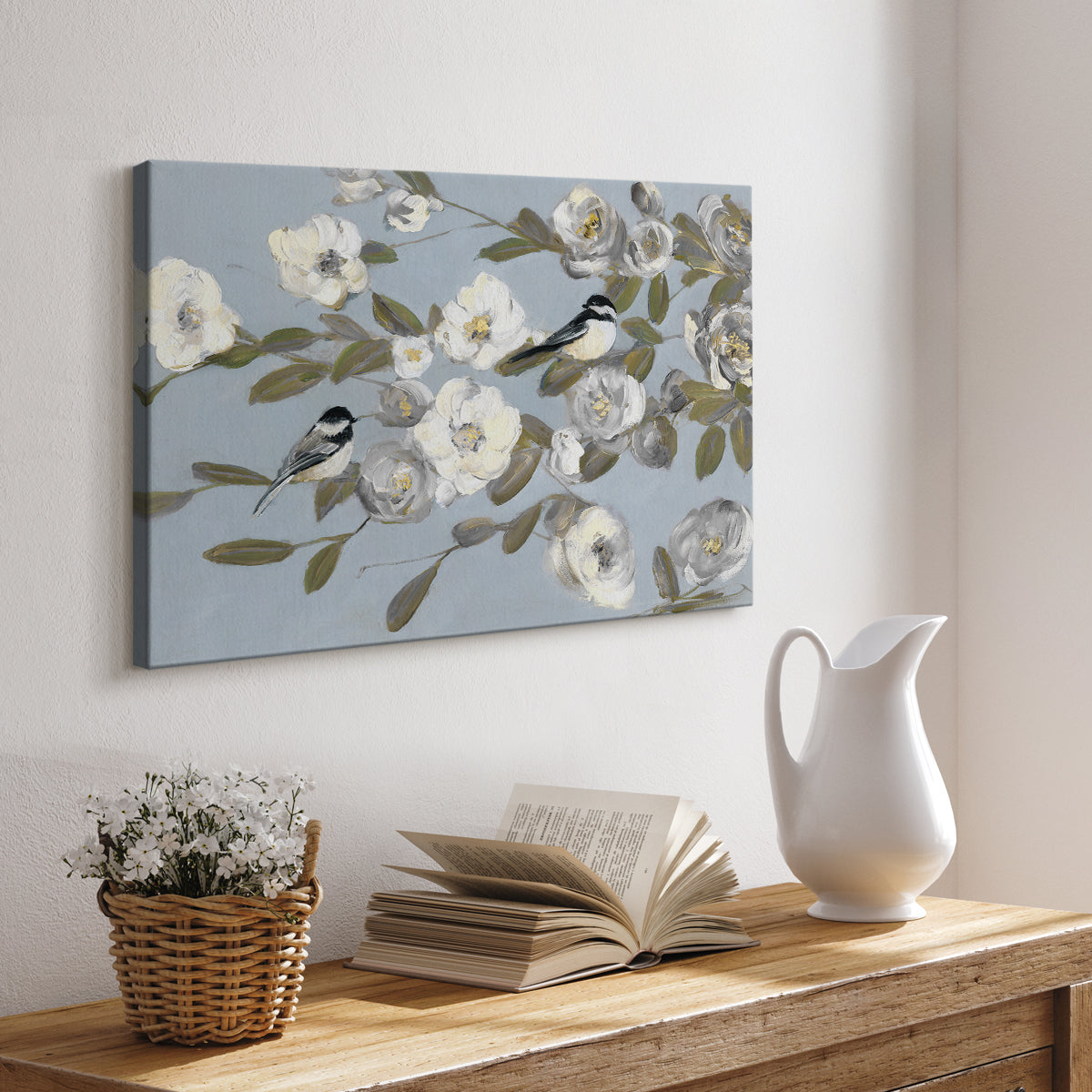 Chickadees and Blossoms I - Canvas Art Print