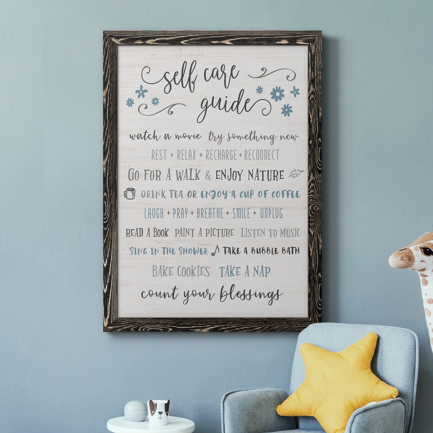 Guide to Self Care - Premium Canvas Framed in Barnwood - Ready to Hang