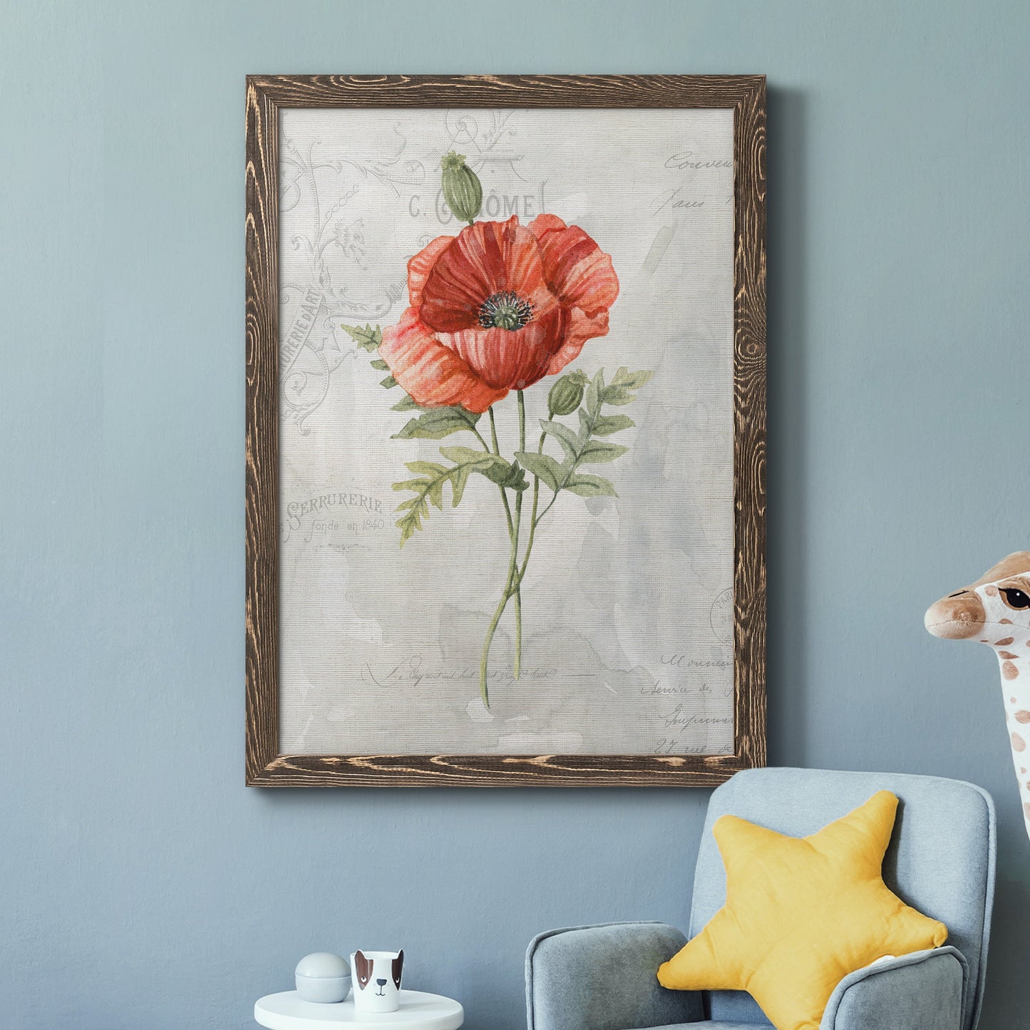 Linen Poppy - Premium Canvas Framed in Barnwood - Ready to Hang