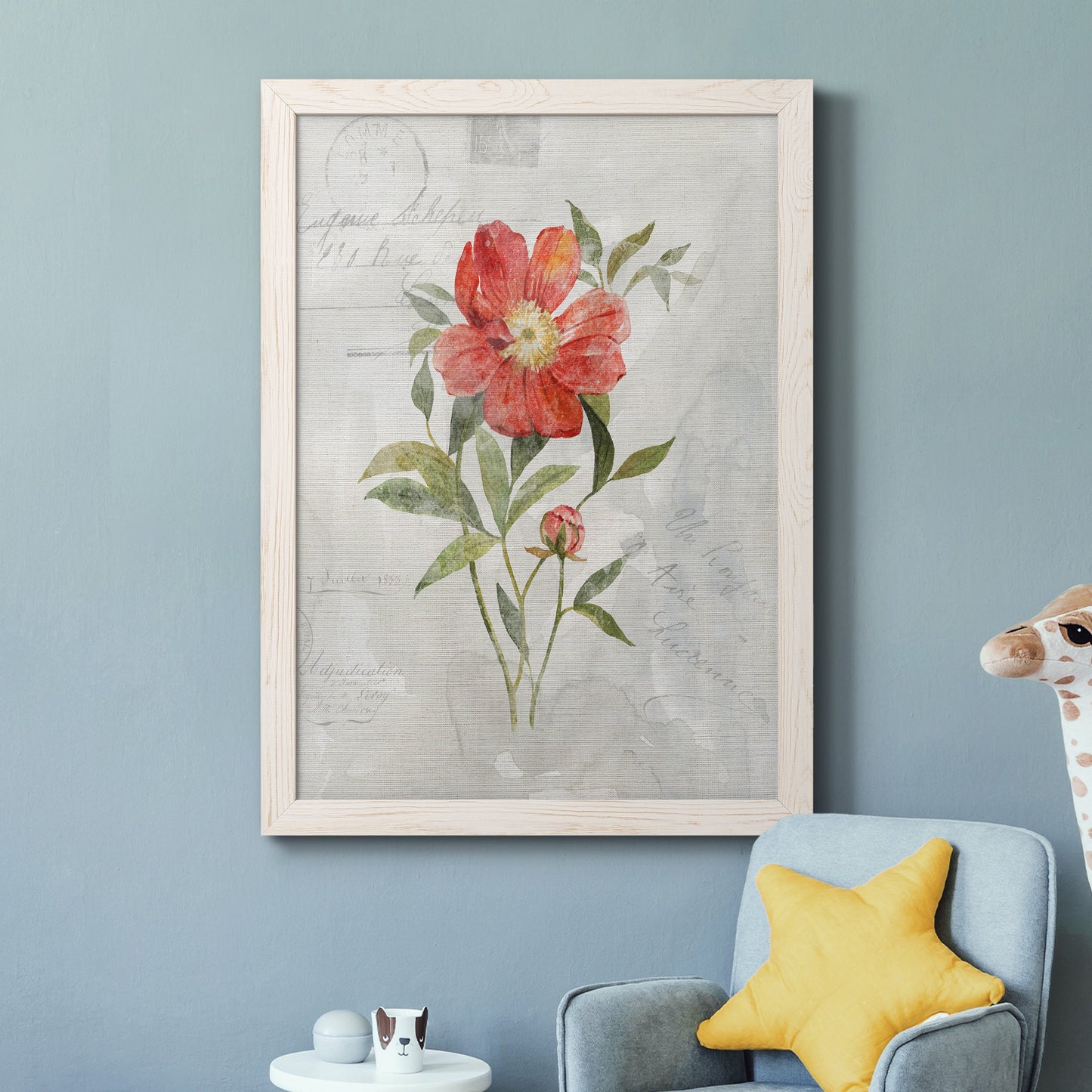 Linen Peony - Premium Canvas Framed in Barnwood - Ready to Hang