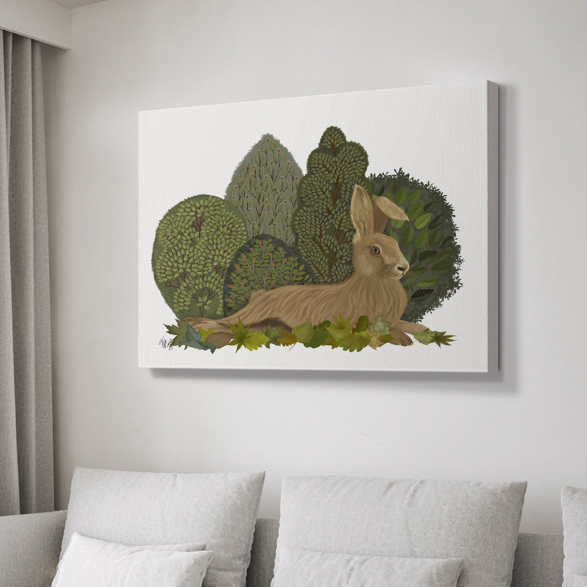 Hare Reclining in Leaves - Canvas Art Print