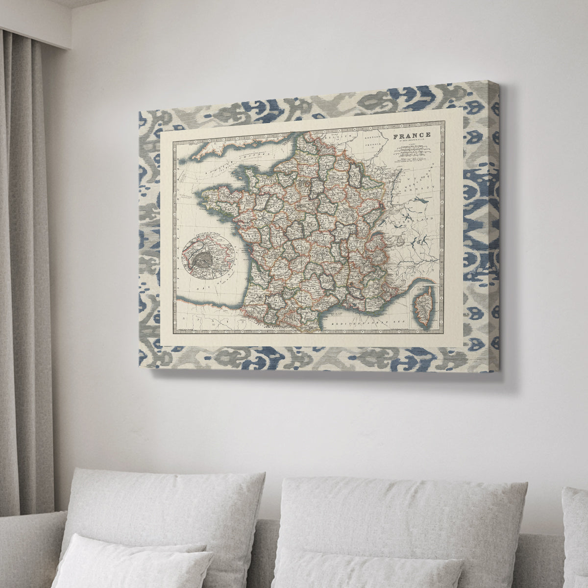 Bordered Map of France - Canvas Art Print