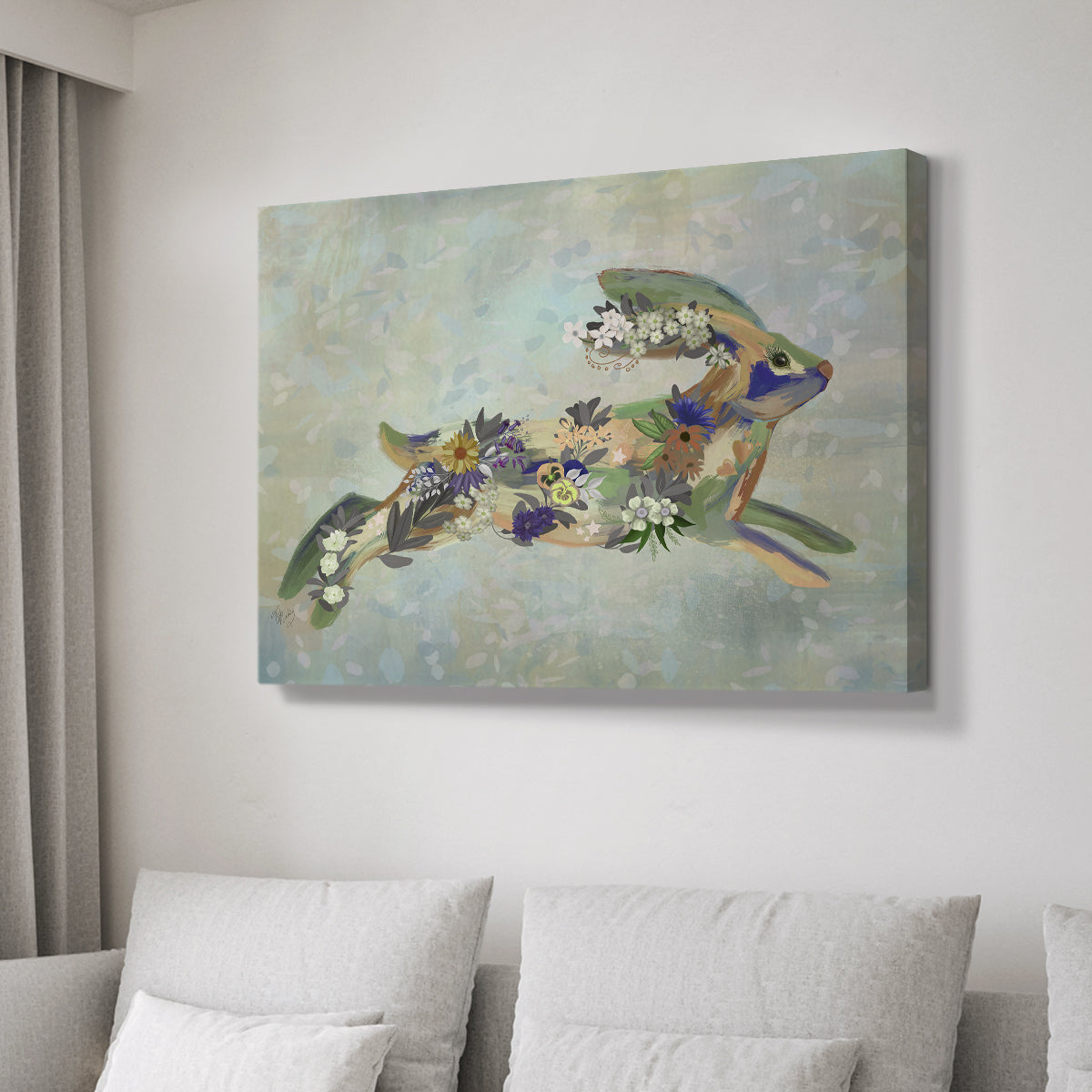 Fantastic Florals Hare, Running - Canvas Art Print