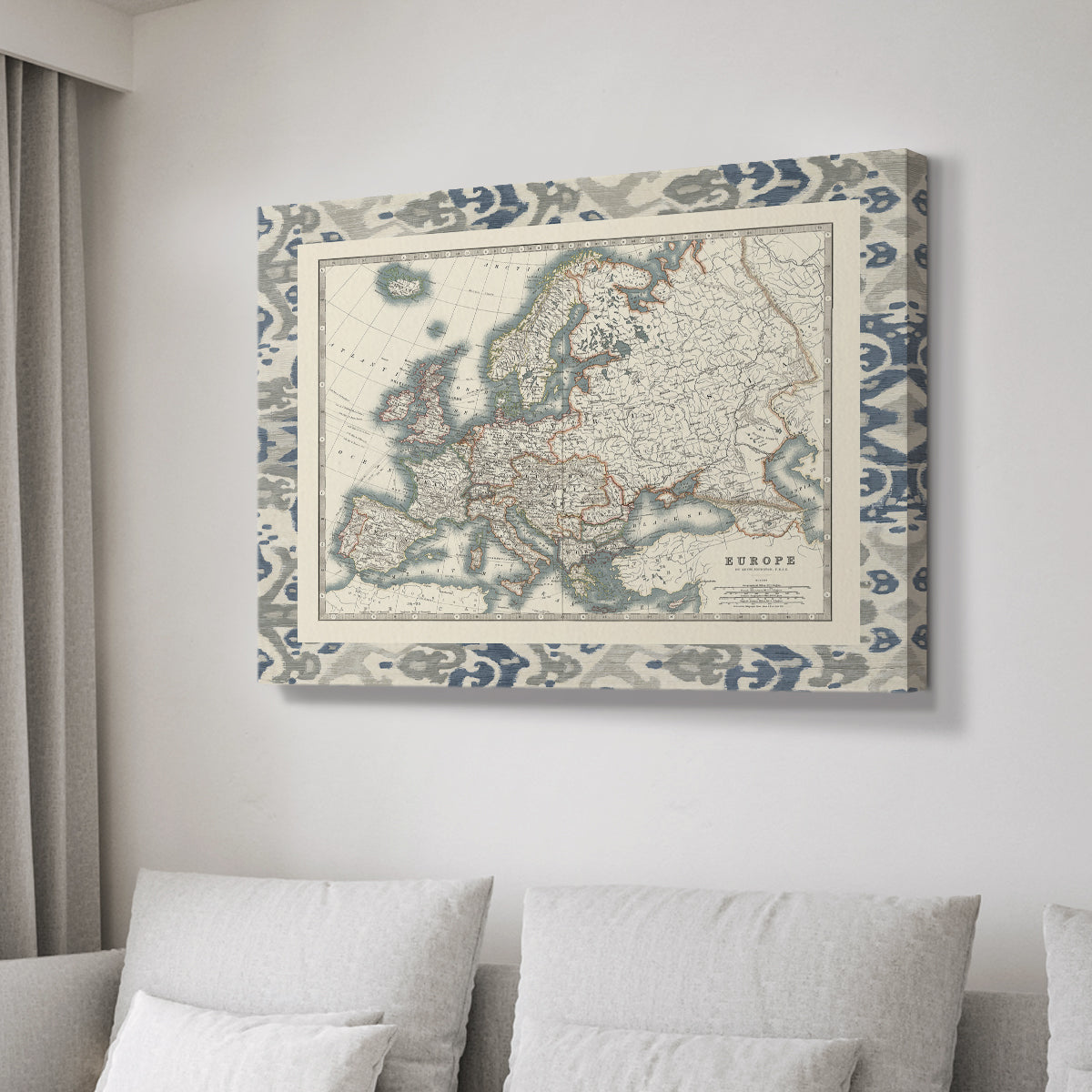 Bordered Map of Europe - Canvas Art Print