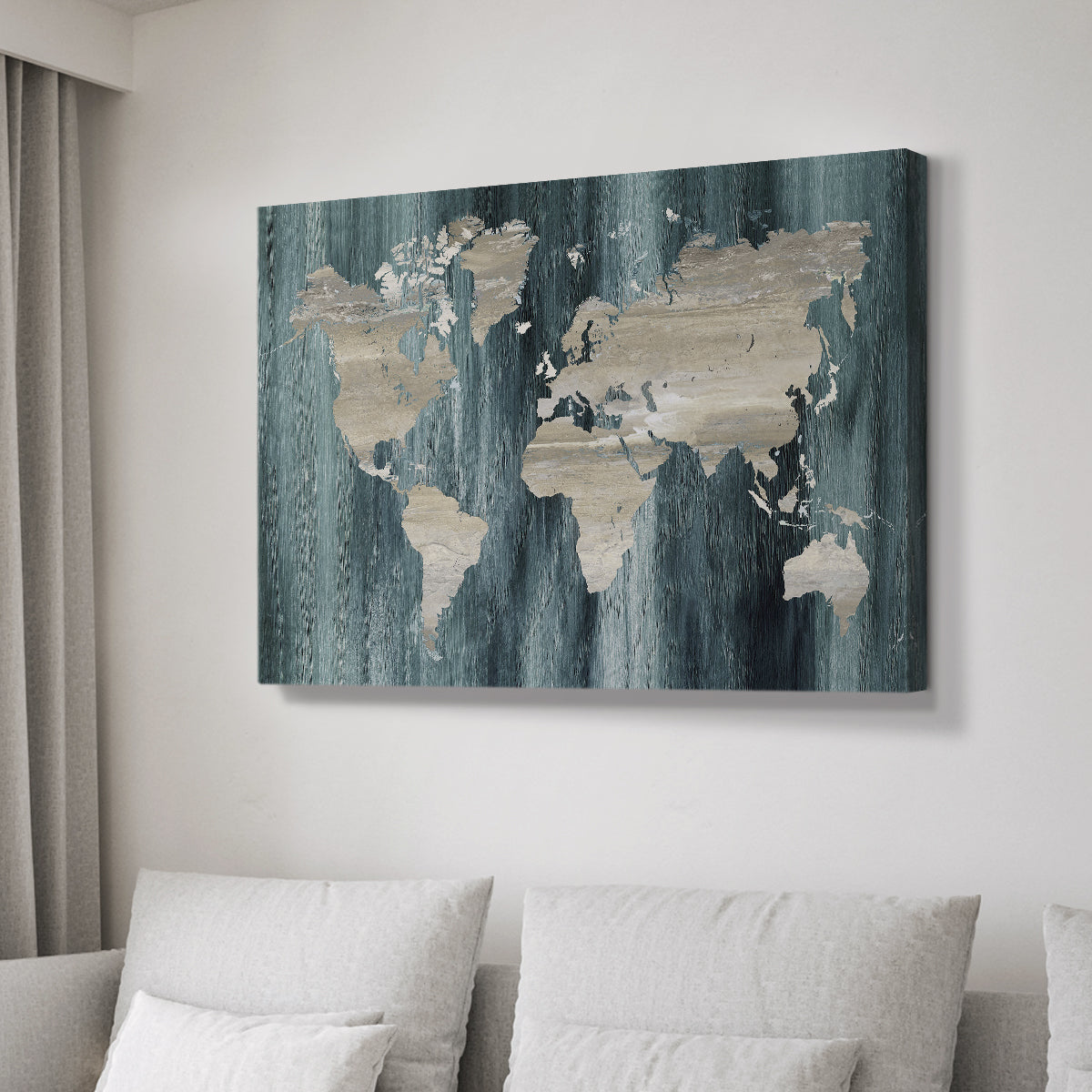 Navy World Map - Canvas Art Print