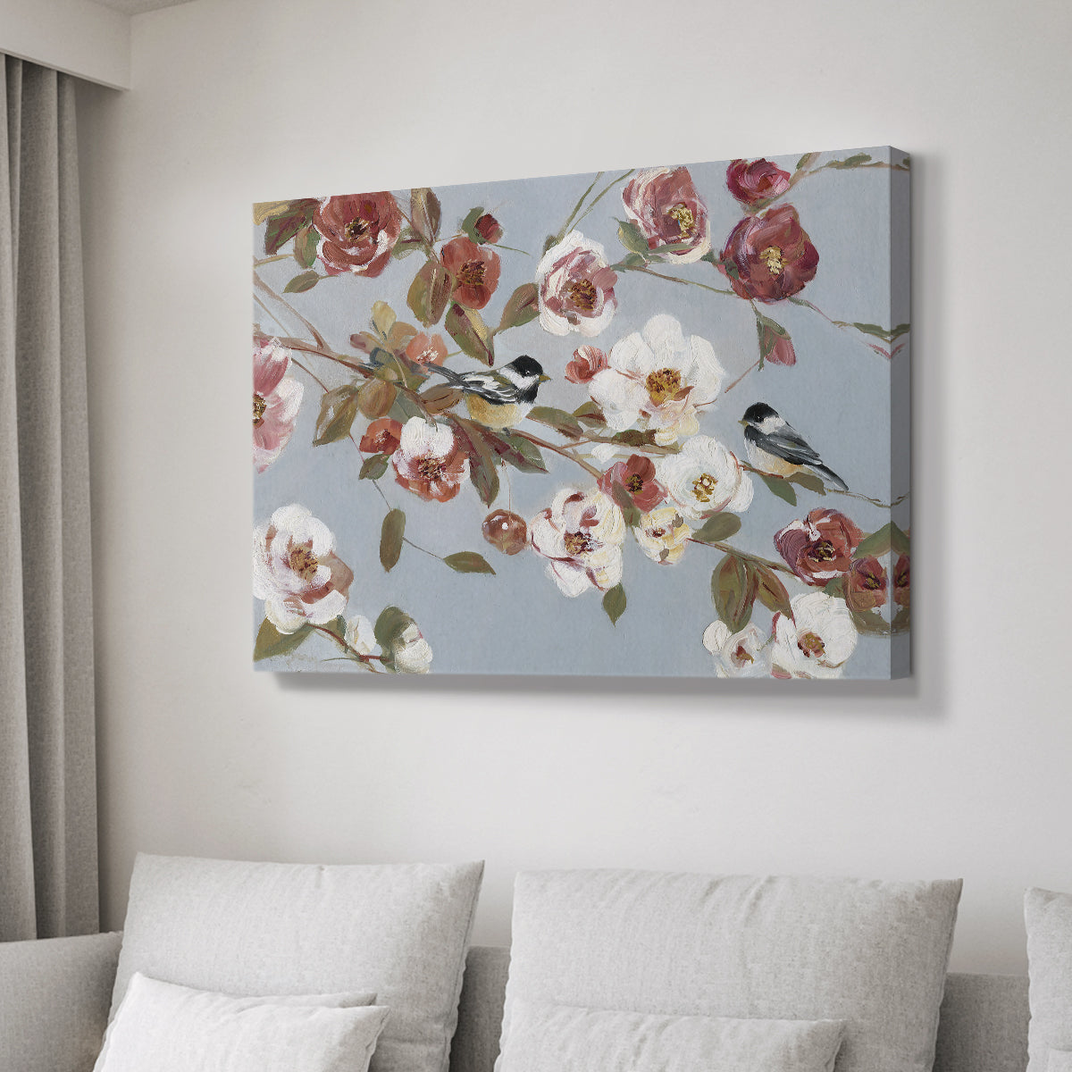 Chickadees and Blossoms II - Canvas Art Print