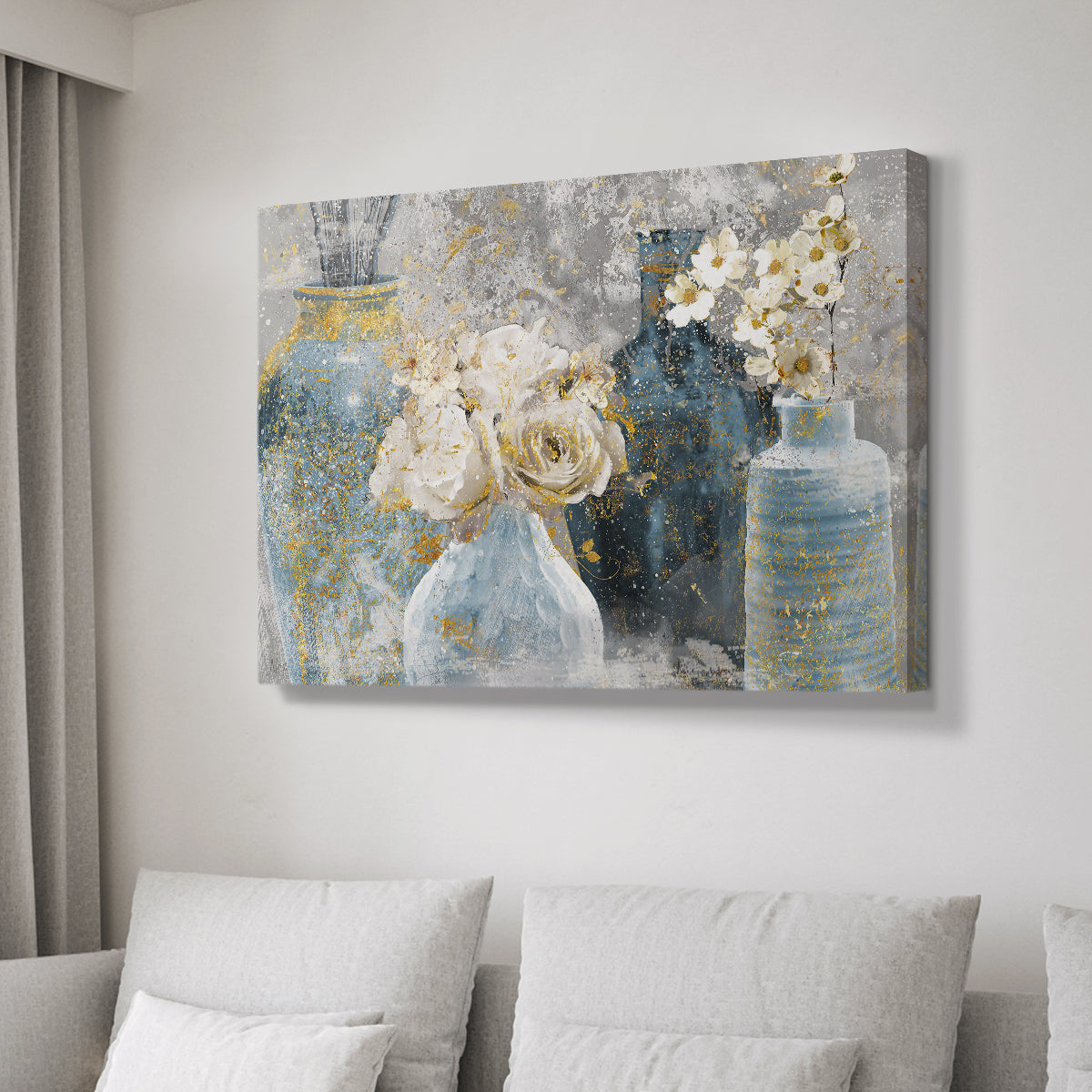 Vessels and Blooms Blues - Canvas Art Print