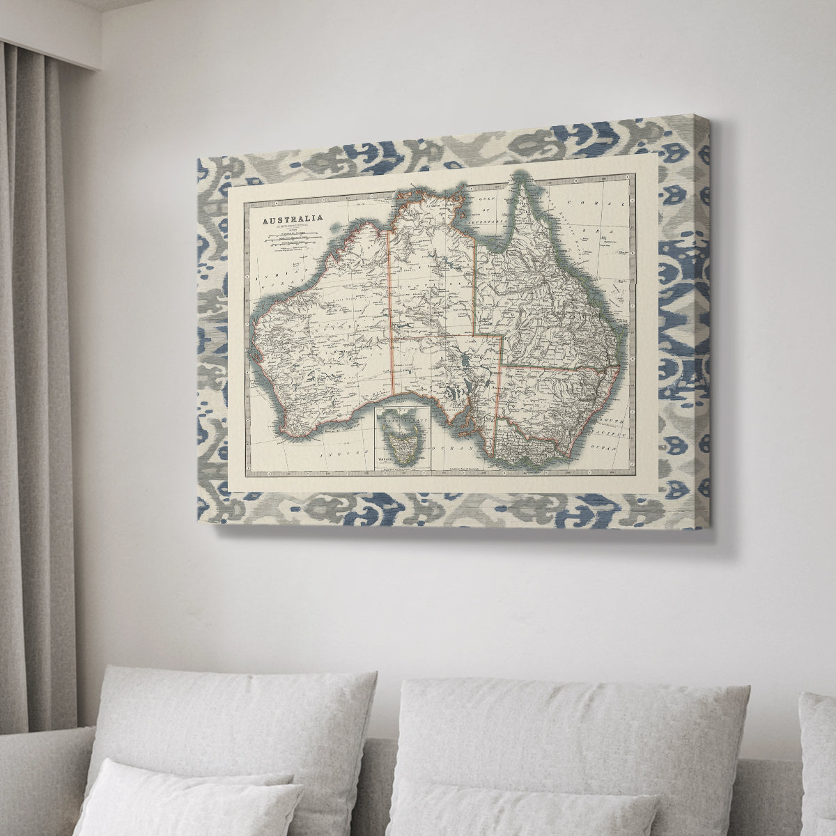 Bordered Map of Australia - Canvas Art Print