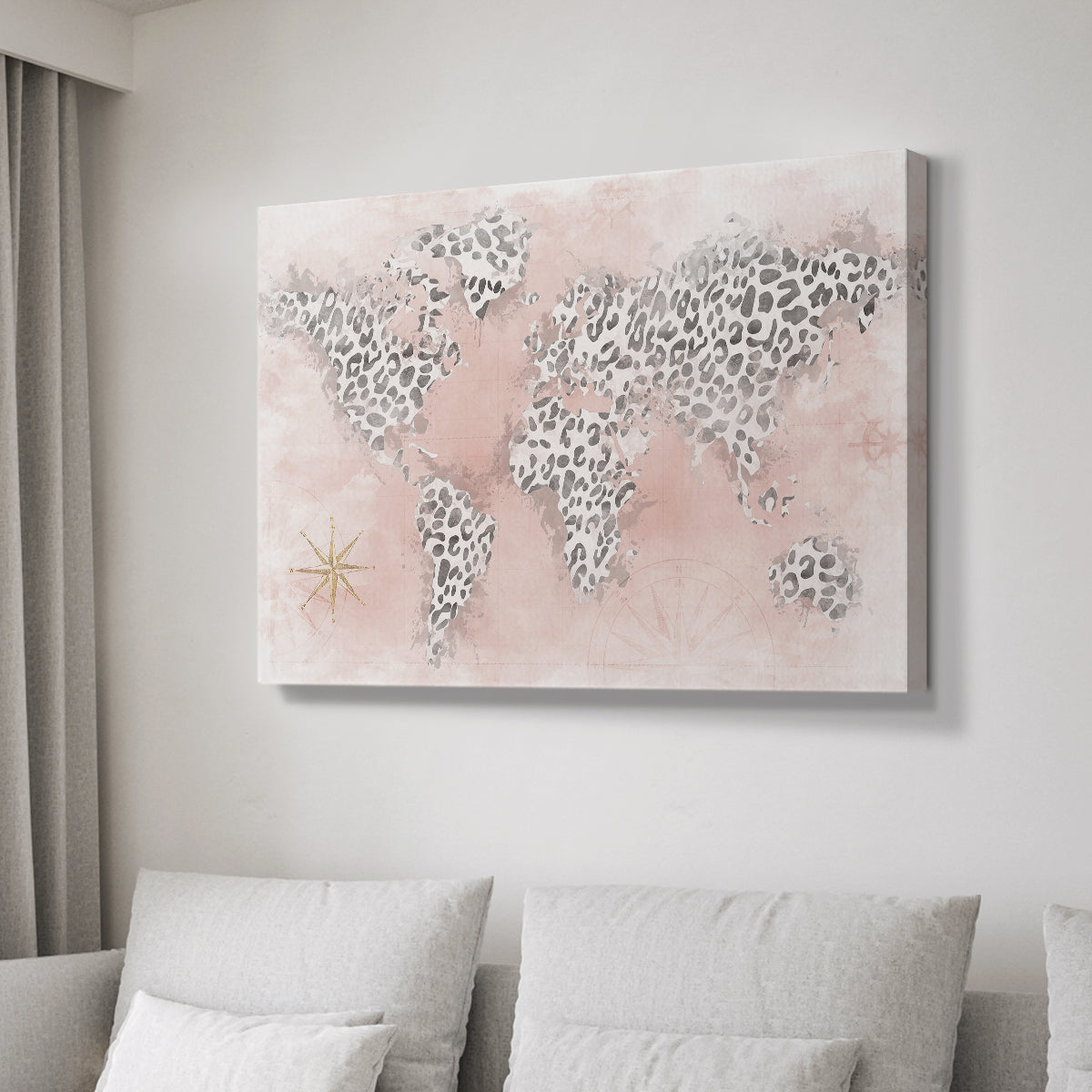Pink Cheetah Map - Canvas Art Print