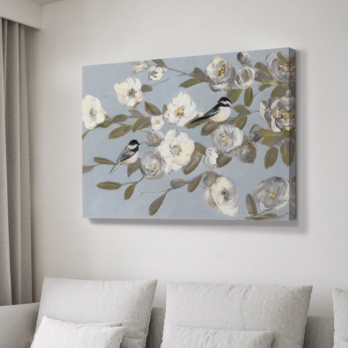 Chickadees and Blossoms I - Canvas Art Print