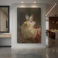 Canvas art print of a Rococo portrait of two young girls with soft tones and gentle expressions displayed as a statement piece in a spacious interior.