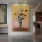 Canvas art print of a symbolic still life of flowers in a vase with soft blended color displayed as a statement piece in a spacious interior.