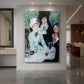 Canvas art print of an impressionist scene of figures gathered after a meal in soft light displayed as a statement piece in a spacious interior.