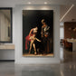 Canvas art print of a Baroque scene of the Madonna and Child with Saint Anne in soft light displayed as a statement piece in a spacious interior.