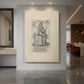 Canvas art print of a monochrome engraving of a seated prophet with intricate linework displayed as a statement piece in a spacious interior.