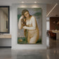 Canvas art print of a Renaissance scene of a nude figure emerging from water with soft light displayed as a statement piece in a spacious interior.