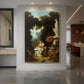 Canvas art print of a Rococo garden scene of a young couple reading a letter together displayed as a statement piece in a spacious interior.