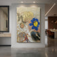 Canvas art print of a symbolic composition of floating floral forms in a soft, dreamlike setting displayed as a statement piece in a spacious interior.
