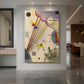 Canvas art print of an abstract composition of geometric shapes with balanced color and structure displayed as a statement piece in a spacious interior.