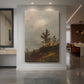 Canvas art print of a luminist seascape with dark clouds forming over calm water displayed as a statement piece in a spacious interior.