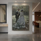 Canvas art print of an impressionist scene of two figures standing together in a garden setting displayed as a statement piece in a spacious interior.