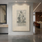 Canvas art print of a monochrome engraving of a prophet figure with detailed linework displayed as a statement piece in a spacious interior.