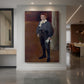 Canvas art print of an impressionist portrait of a young boy with soft light and natural tones displayed as a statement piece in a spacious interior.